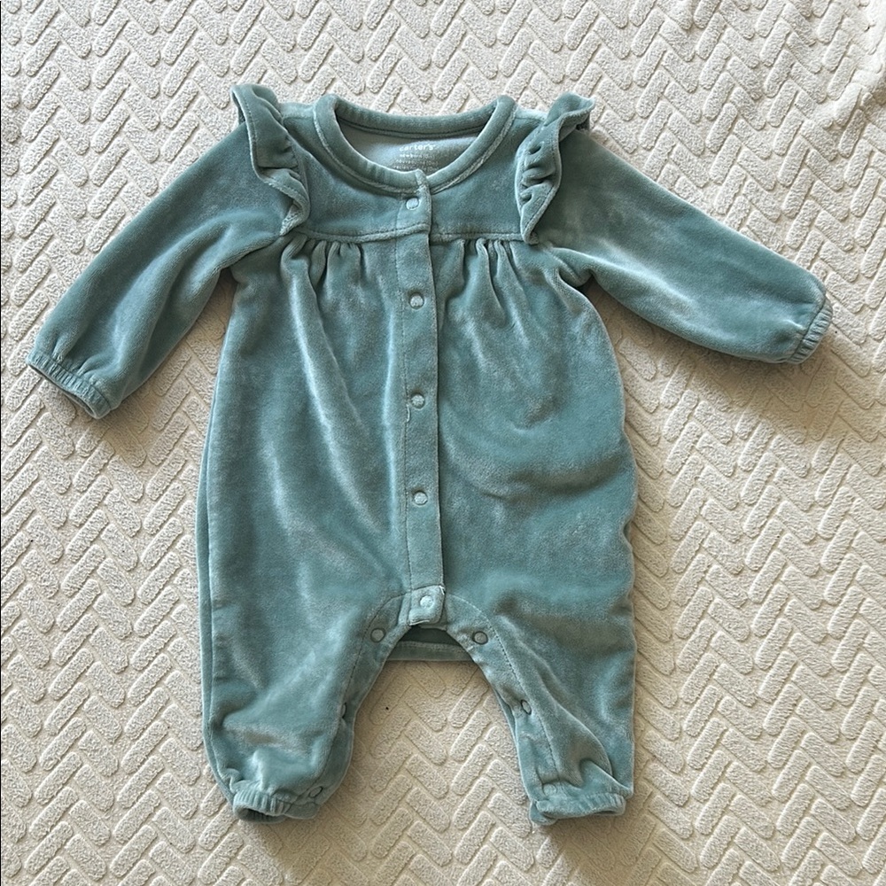 Teal Ruffled Baby Girl Onesie